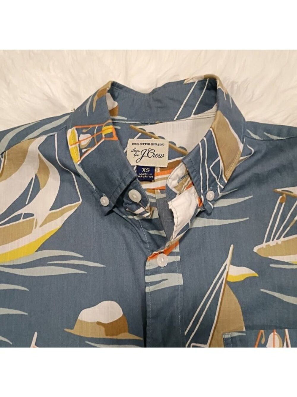 J.Crew XS Cotton Sailing Print Short Sleeve Shirt Blue Casual - Picture 7 of 10